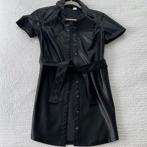 Black Faux Leather Shirt Dress